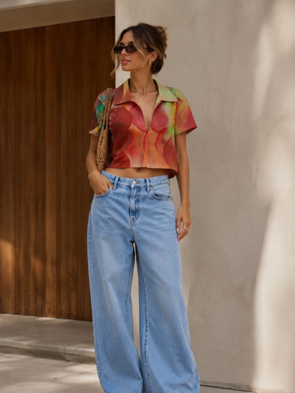 Lagaam Linen Multi-Color Crop V-Neck As Is